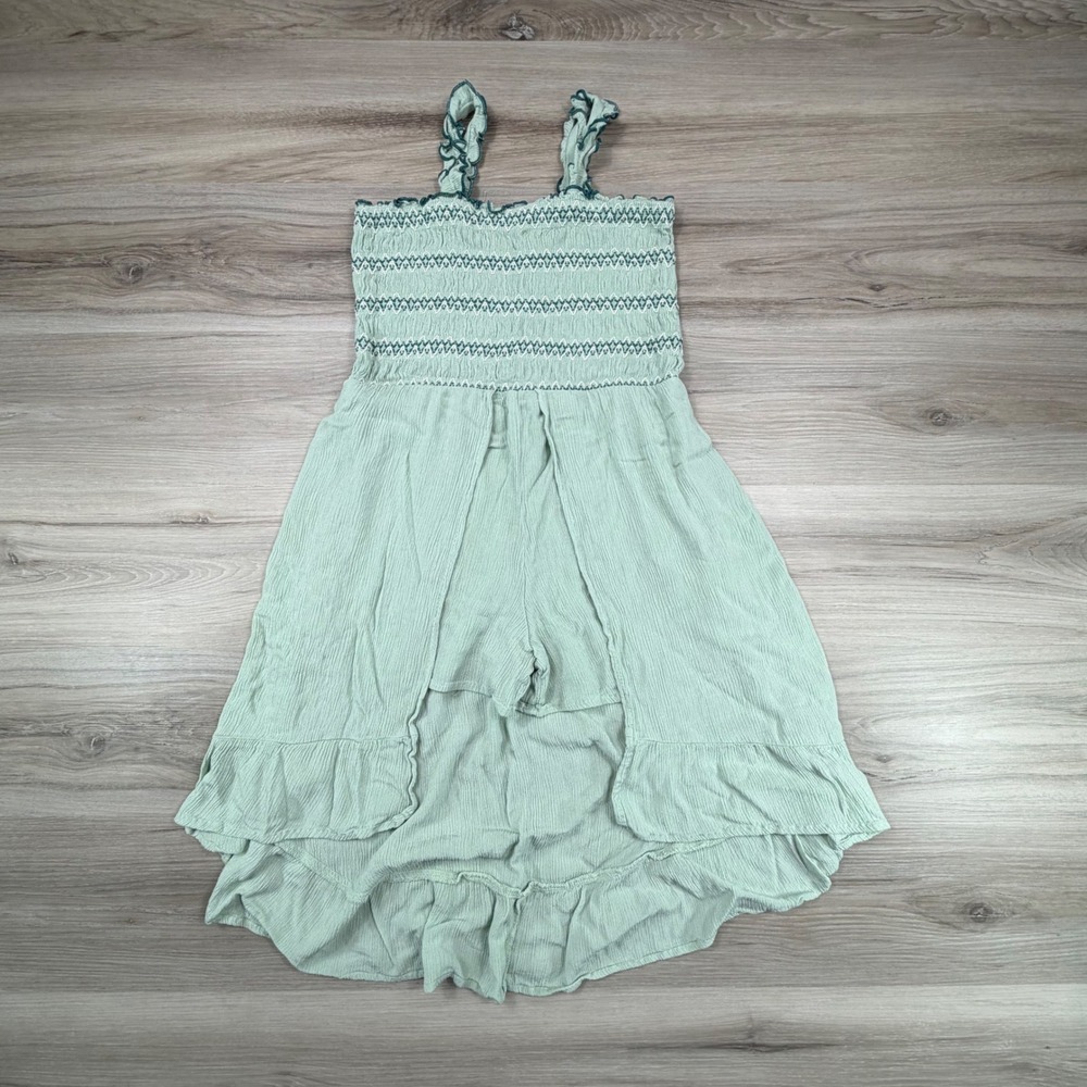 Art Class Girls Sage Green Smocked High-Low Romper Dress Size M 7/8